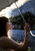 突然の雨LEDライトにて雨を強調